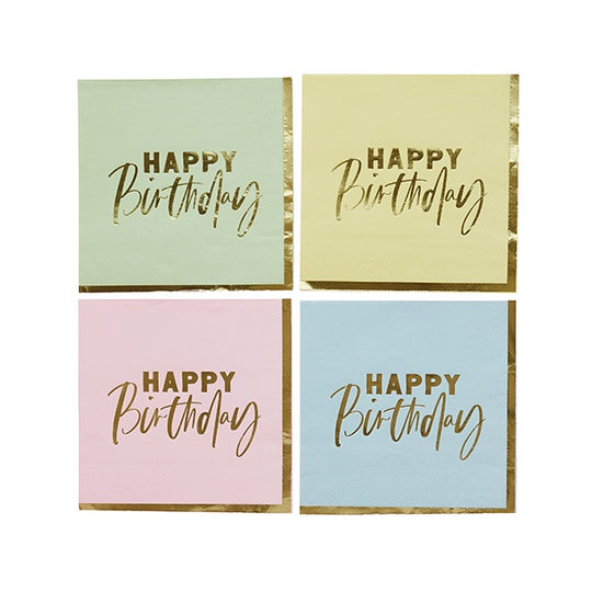 NAPKINS - HAPPY BIRTHDAY PASTEL - PACK OF 16