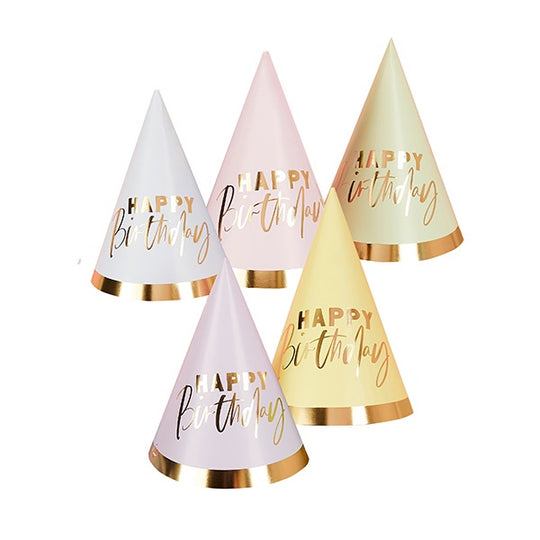 PARTY HATS - 'HAPPY BIRTHDAY' PASTEL - PACK OF 10