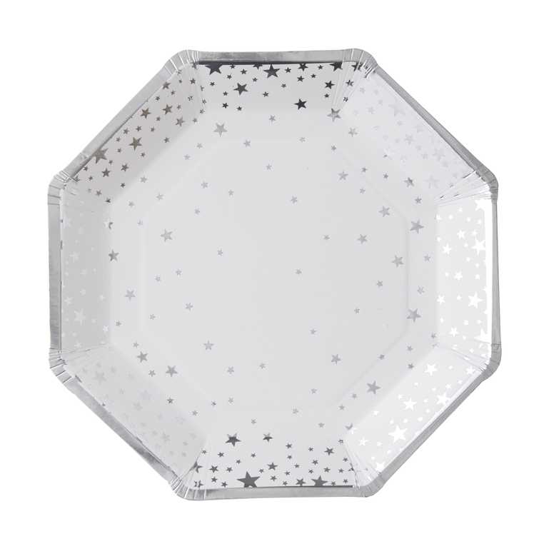 PAPER PLATES - SILVER STARS - PACK OF 8