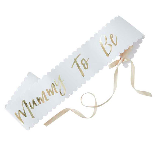 SASH - MUMMY TO BE - WHITE & GOLD
