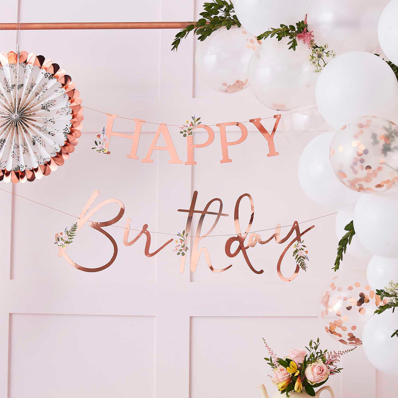 BUNTING - HAPPY BIRTHDAY - ROSE GOLD & FLORAL