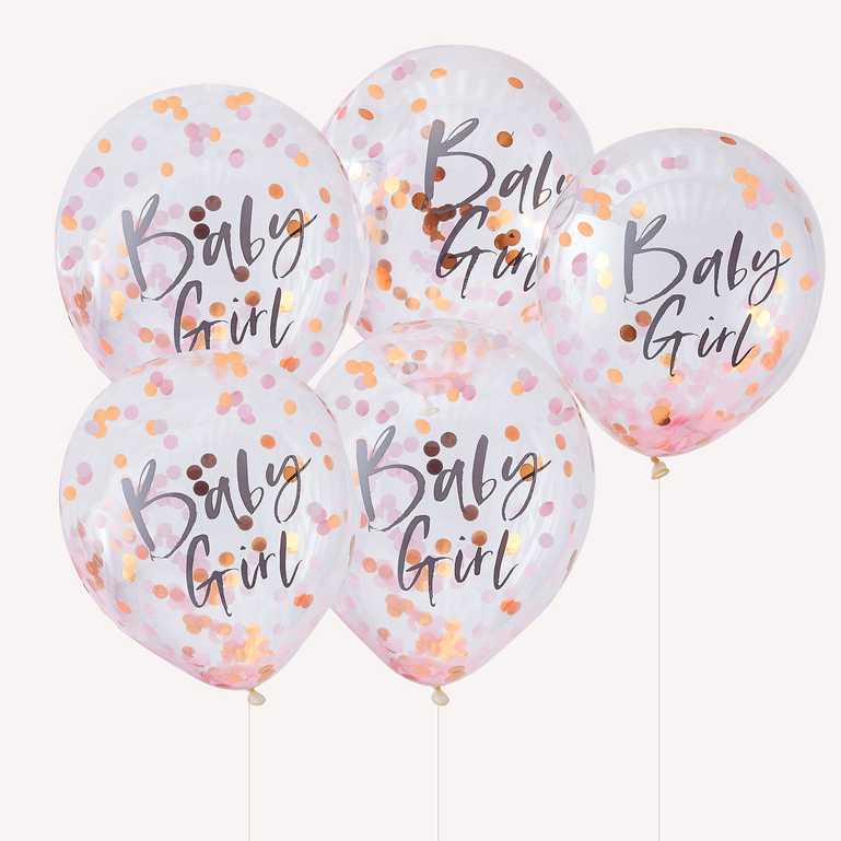 PACK OF 5 LATEX - CONFETTI FILLED - BABY GIRL