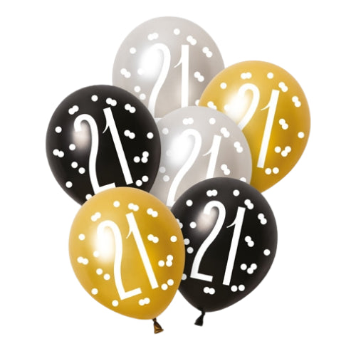 PACK OF 6 LATEX - 21st - BLACK GLITZ