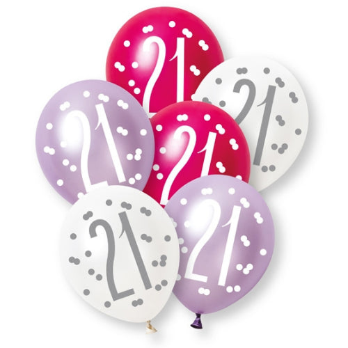 PACK OF 6 LATEX - 21st - PINK GLITZ