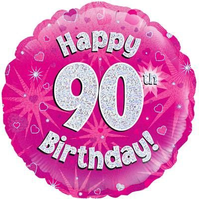 18" FOIL - HAPPY 90TH BIRTHDAY - PINK HOLOGRAPHIC