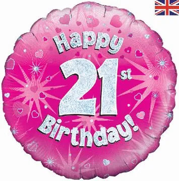 18" FOIL - HAPPY 21ST BIRTHDAY! PINK