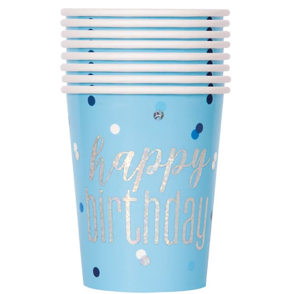 CUPS - GLITZ BLUE BIRTHDAY - PACK OF 8