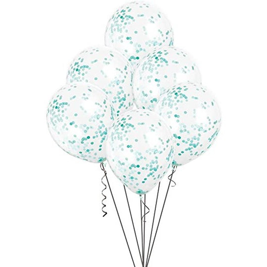 PACK OF 6 LATEX - CONFETTI FILLED - GREEN