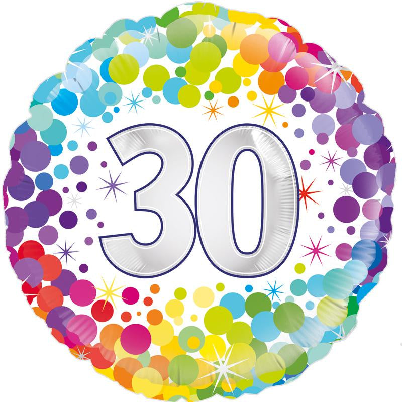 18" FOIL - AGE 30 - COLOURFUL CONFETTI