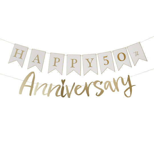 BUNTING - CUSTOMISABLE 'HAPPY ANNIVERSARY' - GOLD