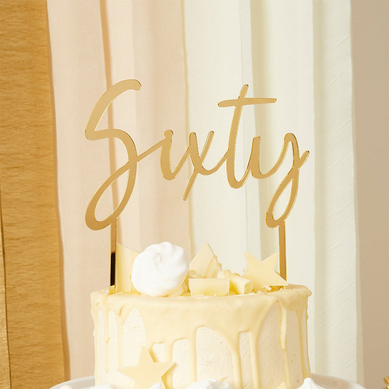 CAKE TOPPER - SIXTY - GOLD ACRYLIC