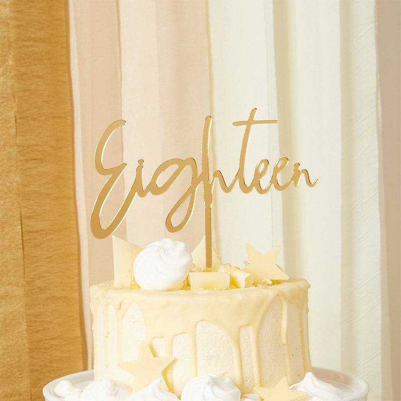 CAKE TOPPER - EIGHTEEN - GOLD ACRYLIC