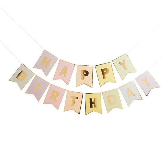 BUNTING - HAPPY BIRTHDAY - PASTEL & GOLD