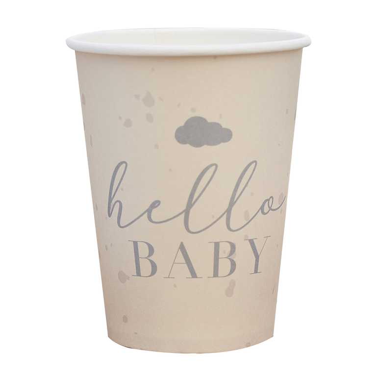 PACK OF 8 CUPS - HELLO BABY - NEUTRAL