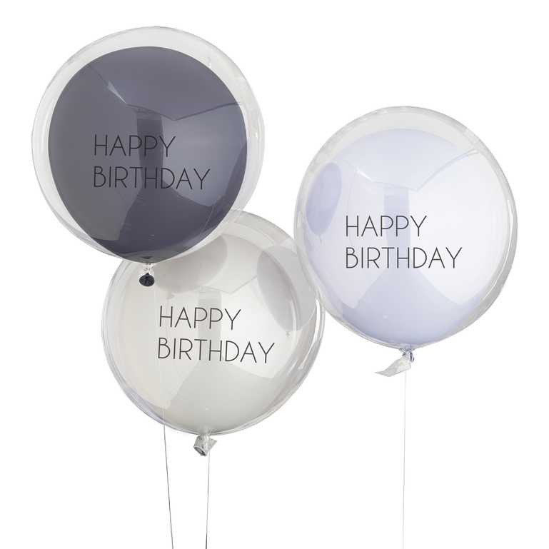 BALLOON BUNDLE - HAPPY BIRTHDAY - BLUE & GREY DOUBLE LAYERED