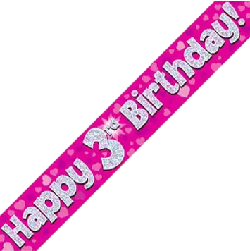 BANNER - HAPPY 3rd BIRTHDAY - PINK