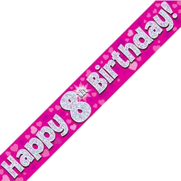 BANNER - HAPPY 8th BIRTHDAY - PINK