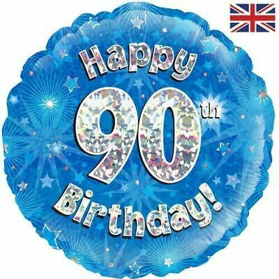 18" FOIL - HAPPY 90TH BIRTHDAY - BLUE HOLOGRAPHIC