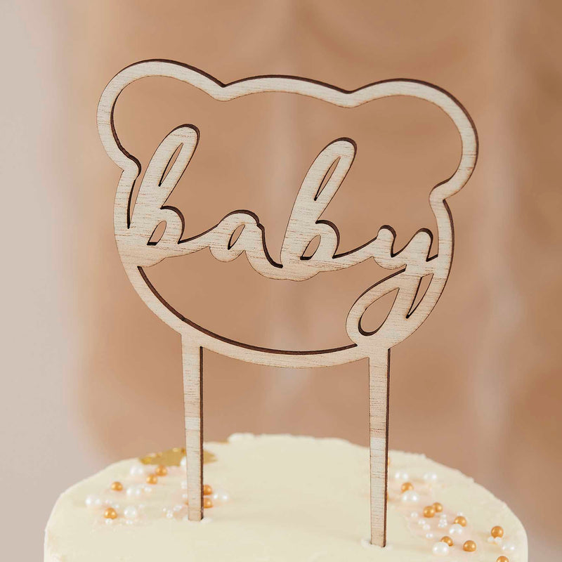 CAKE TOPPER - TEDDY BEAR - WOODEN