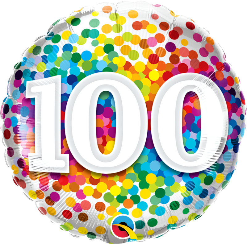 18" FOIL - AGE 100 - RAINBOW CONFETTI-Age Balloon-Partica Party