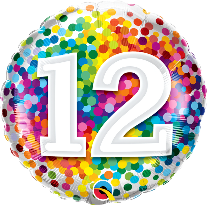 18" FOIL - AGE 12 - RAINBOW CONFETTI-Age Balloon-Partica Party