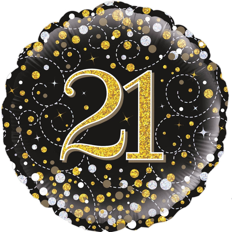 18" FOIL - AGE 21 - BLACK SPARKLING FIZZ-Balloon-Partica Party