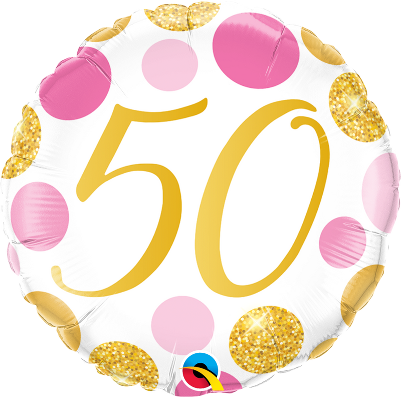 18" FOIL - AGE 50 - PINK & GOLD DOTS-Age Balloon-Partica Party