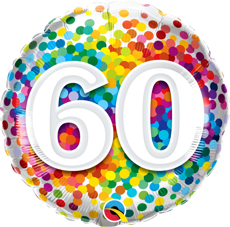 18" FOIL - AGE 60 - RAINBOW CONFETTI-Age Balloon-Partica Party