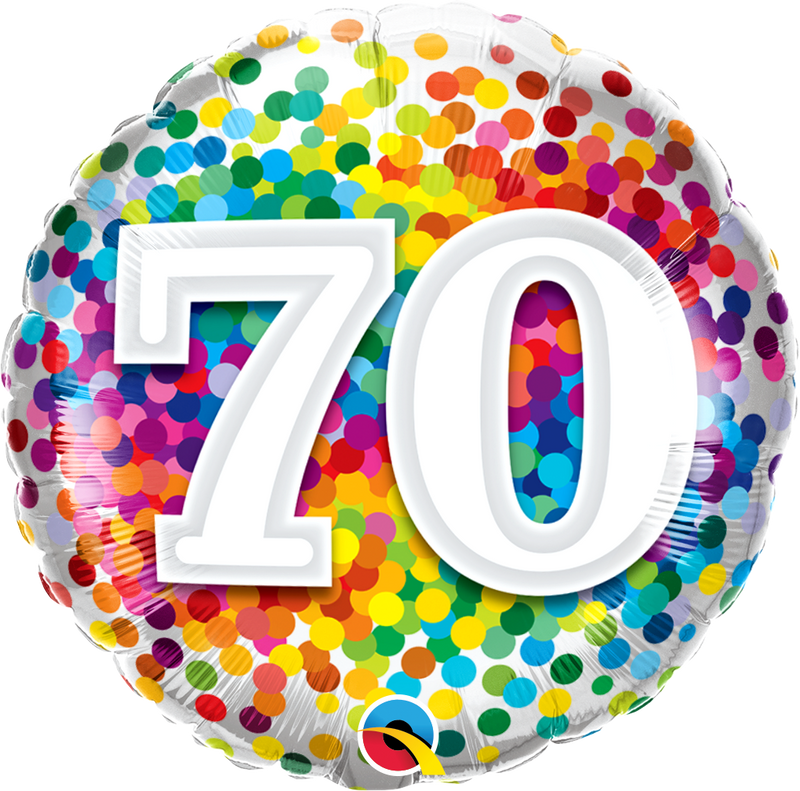 18" FOIL - AGE 70 - RAINBOW CONFETTI-Age Balloon-Partica Party