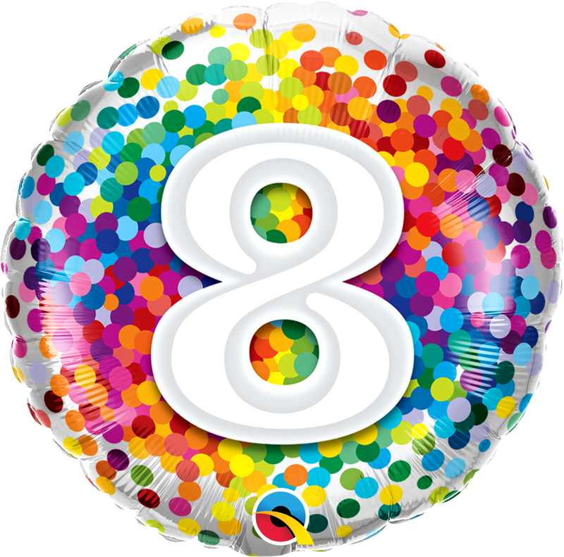 18" FOIL - AGE 8 - RAINBOW CONFETTI-Age Balloon-Partica Party