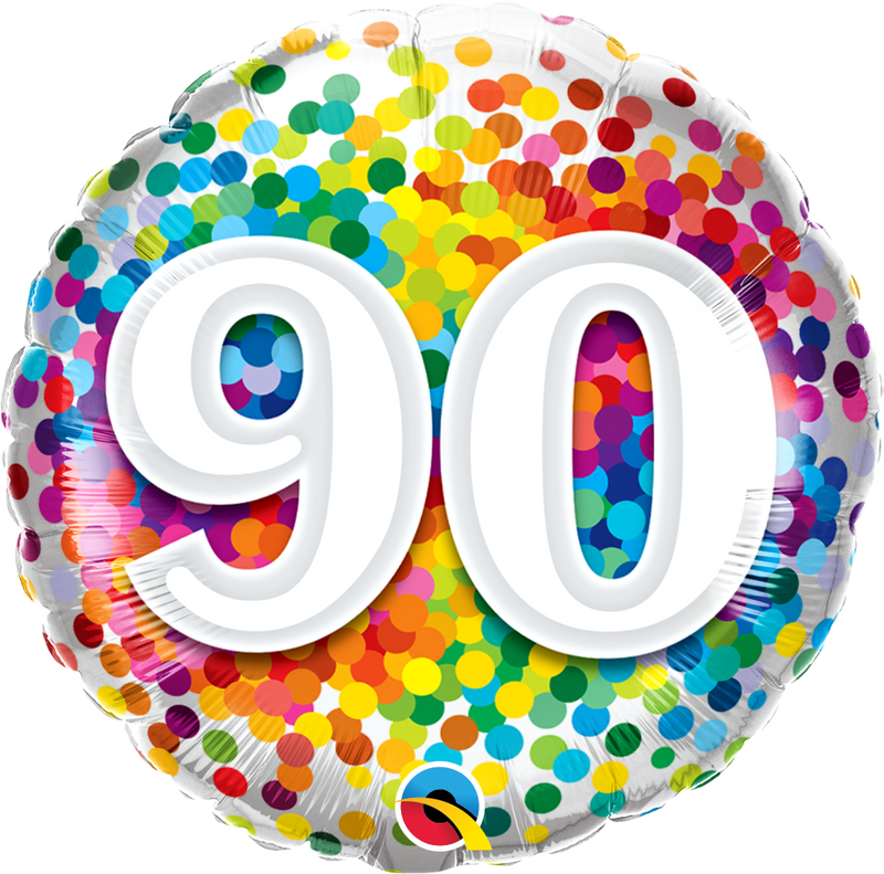 18" FOIL - AGE 90 - RAINBOW CONFETTI-Age Balloon-Partica Party