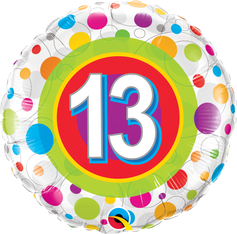 18" FOIL BALLOON - AGE 13 - COLOURFUL DOTS-18 INCH FOIL-Partica Party