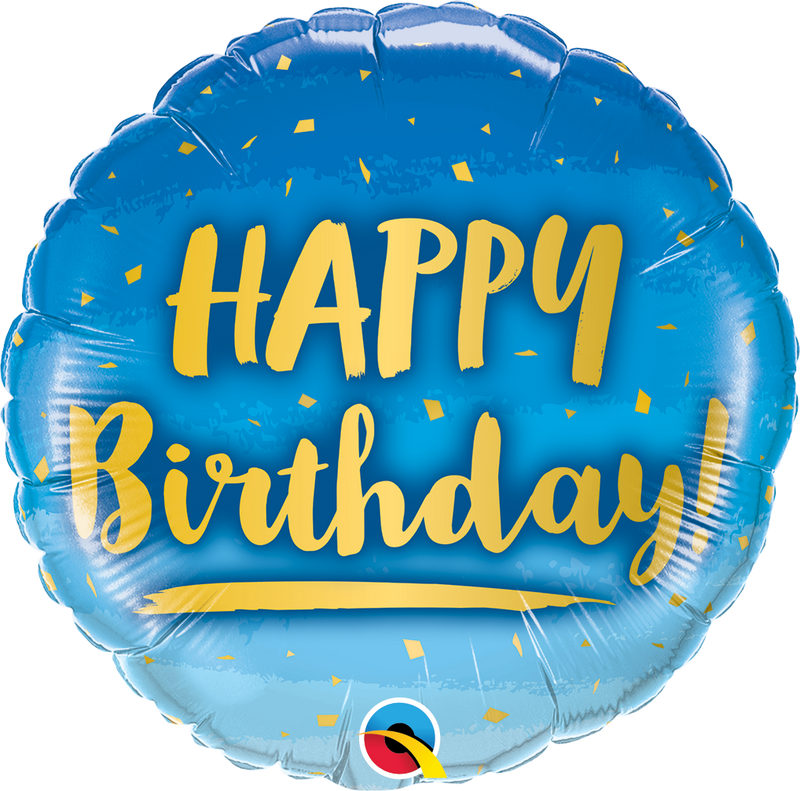 18" FOIL - HAPPY BIRTHDAY - BLUE & GOLD-18 INCH FOIL-Partica Party