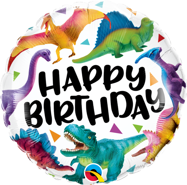 18" FOIL - HAPPY BIRTHDAY - COLOURFUL DINOSAURS-DINOSAUR BALLOONS-Partica Party