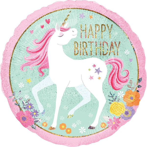 18" FOIL - HAPPY BIRTHDAY - MAGICAL UNICORN-UNICORN BALLOON-Partica Party