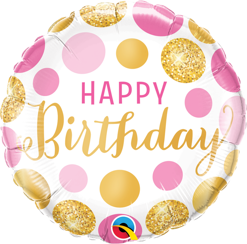 18" FOIL - HAPPY BIRTHDAY - PINK & GOLD DOTS-18 INCH FOIL-Partica Party