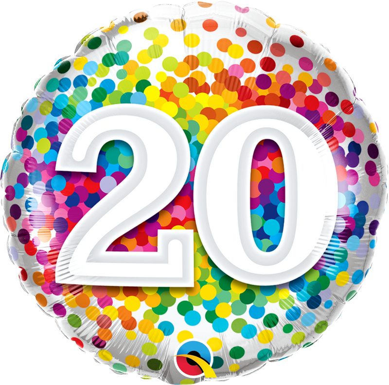 18" FOIL - AGE 20 - RAINBOW CONFETTI-Age Balloon-Partica Party
