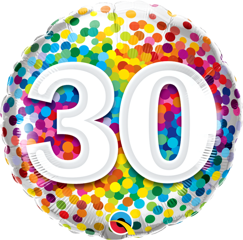 18" FOIL - AGE 30 - RAINBOW CONFETTI-Age Balloon-Partica Party