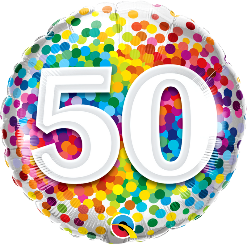 18" FOIL - AGE 50 - RAINBOW CONFETTI-Age Balloon-Partica Party