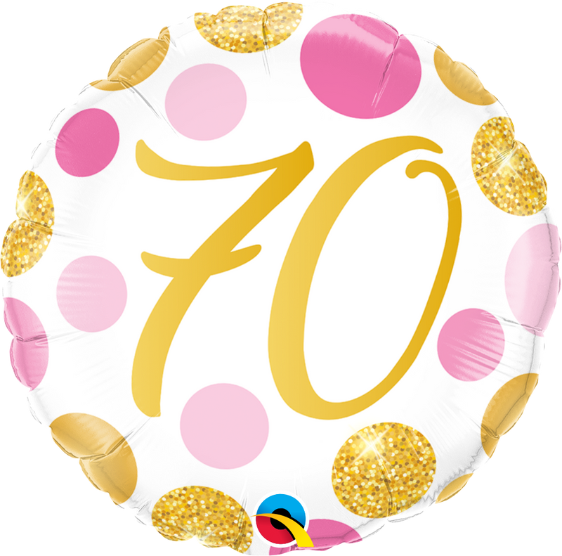 18" FOIL - AGE 70 - PINK & GOLD DOTS-Age Balloon-Partica Party