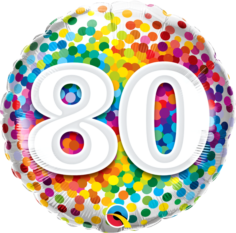 18" FOIL - AGE 80 - RAINBOW CONFETTI-Age Balloon-Partica Party