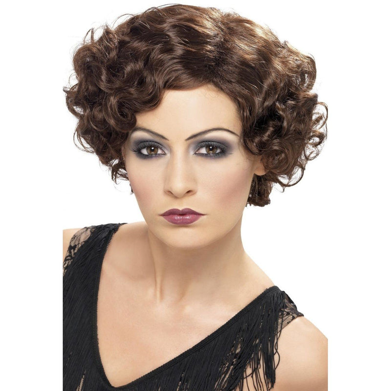 20S FLIRTY FLAPPER WIG - BROWN-THEMED WIGS-Partica Party
