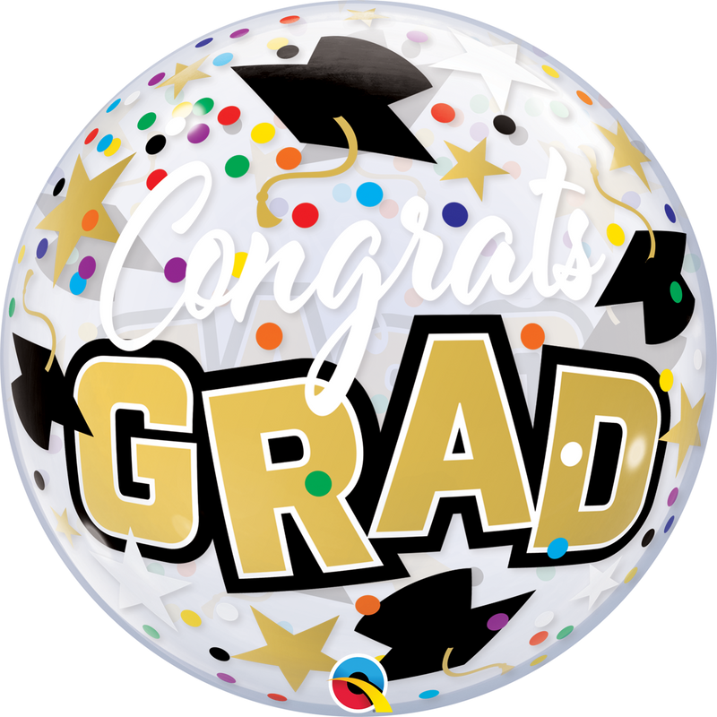 22" BUBBLE - CONGRATS GRAD - STARS & DOTS-GRADUATION BALLOONS-Partica Party