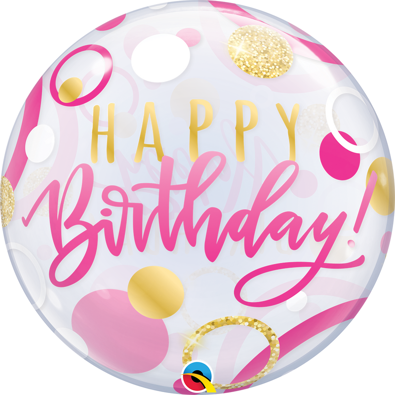 22" BUBBLE - HAPPY BIRTHDAY - PINK & GOLD DOTS-BUBBLE-Partica Party