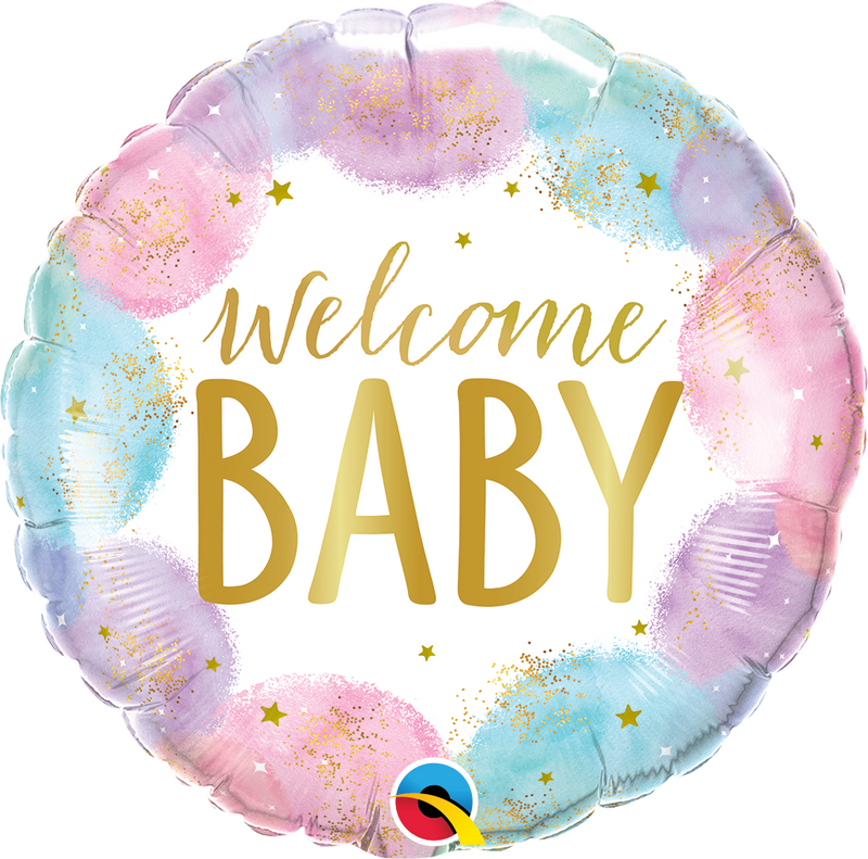 18" FOIL - WELCOME BABY  - WATERCOLOUR