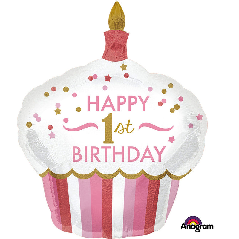 JUMBO FOIL - 1st BIRTHDAY - PINK CUPCAKE