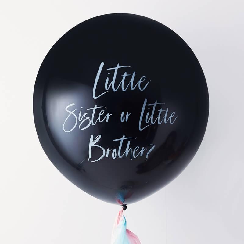 36" LATEX BALLOON - LITTLE SISTER OR BROTHER? - GENDER REVEAL-3 FOOT-Partica Party