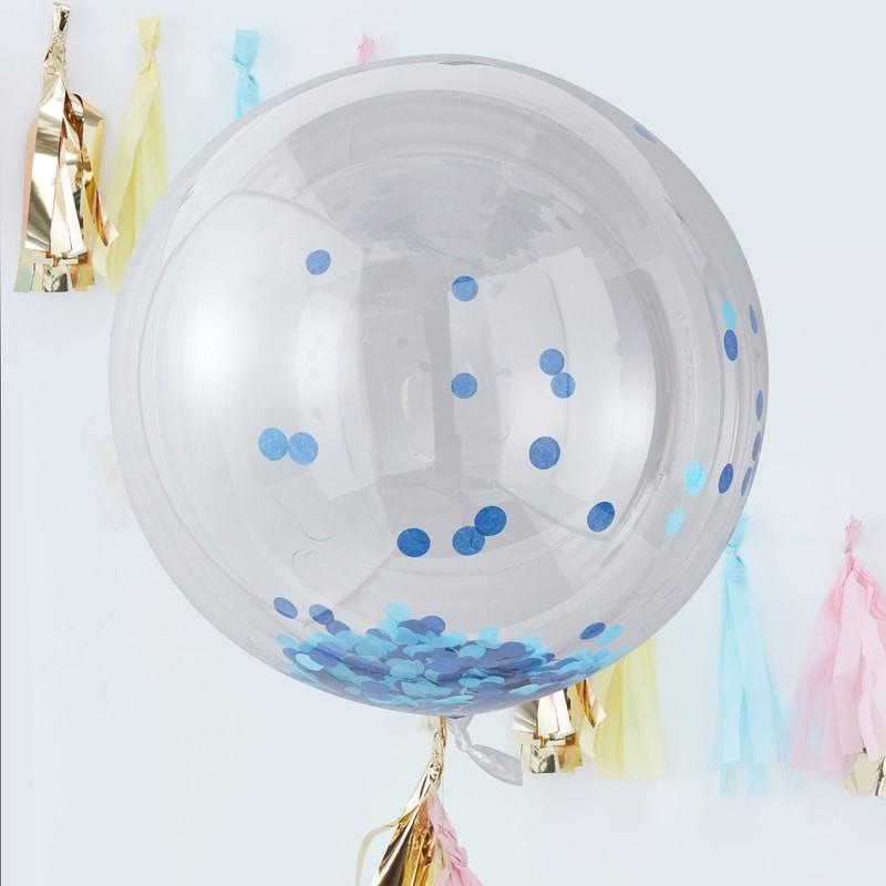 36" ORB BALLOON - BLUE CONFETTI - PACK OF 3-CONFETTI ORB-Partica Party