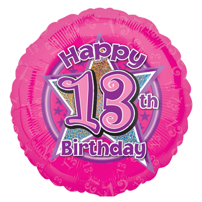 18" FOIL - HAPPY 13th BIRTHDAY - PINK FLOWERS