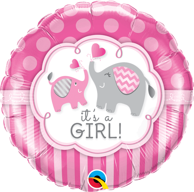 18" FOIL - IT'S A GIRL - PINK ELEPHANTS